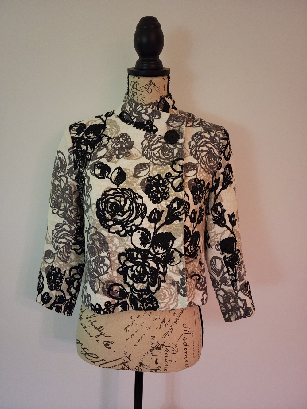 Carole Little 100% Linen Vintage Floral Blazer 3/4 Sleeves Size S